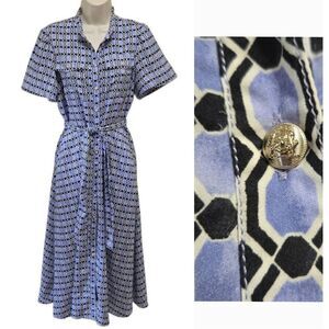 Ann Taylor Tradwife Midi Shirt Dress Sz 4 Belted Button Up Geometric Career